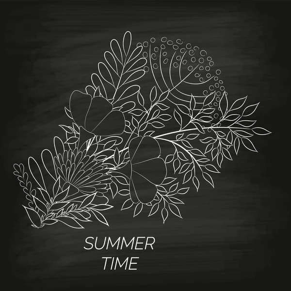 Summer Floral Background Drawn Hand Black Unclean Chalkboard Design Postcards — Stockvector