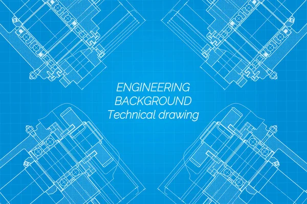 Desenhos Engenharia Mecânica Fundo Azul Fuso Máquina Fresar Design Técnico — Vetor de Stock