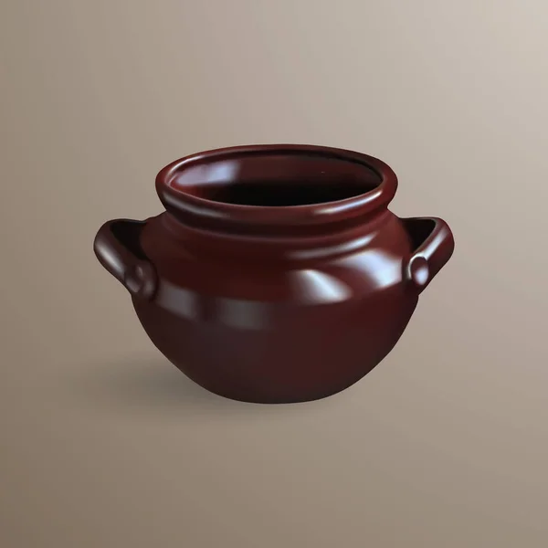 現実的な茶色の粘土鍋 3Dメッシュベクトル — ストックベクタ