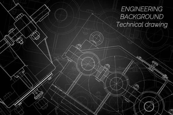 Desenhos Engenharia Mecânica Sobre Fundo Preto Redutor Design Técnico Cobertura — Vetor de Stock