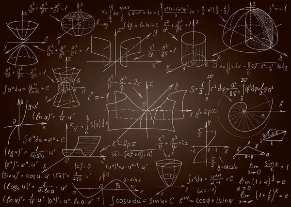 Fórmulas Matemáticas Dibujadas Mano Sobre Una Pizarra Marrón Para Fondo — Vector de stock