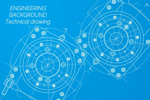 Desenhos Engenharia Mecânica Fundo Azul Fuso Máquina Fresar Design Técnico — Vetor de Stock
