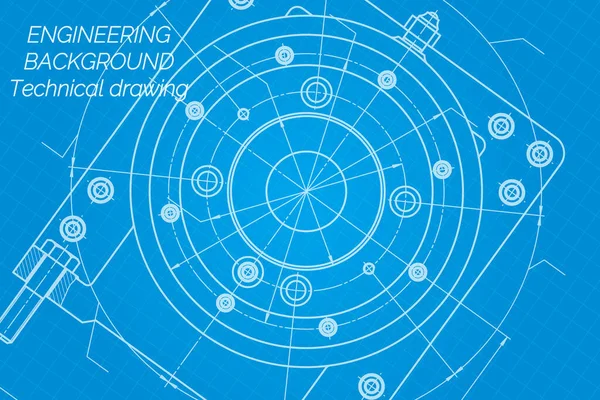 Mavi arka planda makine mühendisliği çizimleri. Değirmen makinesi Milli. Teknik Tasarım. Koruyun. Ayrıntılı plan. Vektör illüstrasyonu