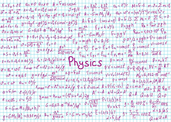 Fysik formler ritade för hand på svarta tavlan för bakgrunden. Vektorillustration. — Stock vektor