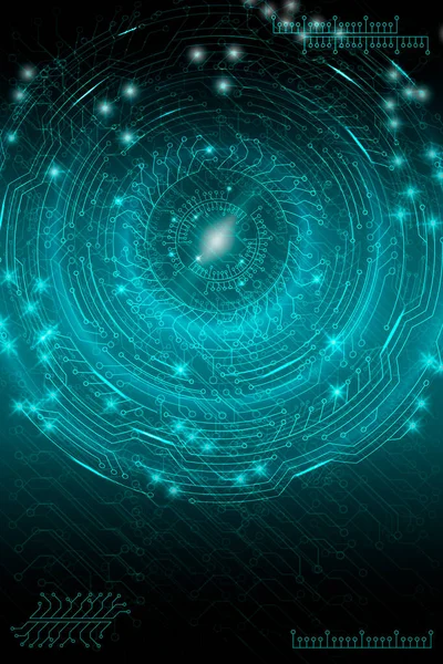Siber punk tarzında mavi fütüristik teknoloji geçmişi. Dijital sanat. Kartpostal tasarımı, poster, afiş. Vektör illüstrasyonu.
