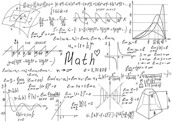 Математичні формули намальовані вручну на білій дошці для тла. Векторні ілюстрації . — стоковий вектор