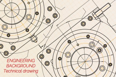 Işık arka planında makine mühendisliği çizimleri. Değirmen makinesi Milli. Teknik Tasarım. Koruyun. Ayrıntılı plan