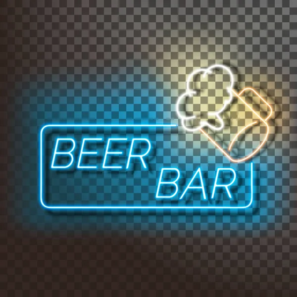 Beer bar neon light banner on a transparent background. Blue and orange sign. Decorative realistic retro element — Stock Vector