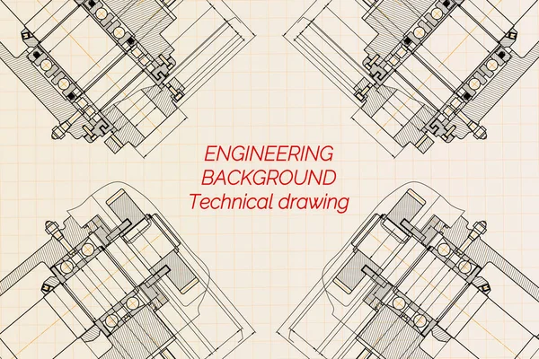 Desenhos de engenharia mecânica em fundo claro. Fuso da máquina de fresar. Design técnico. Cobertura. Plano de acção — Vetor de Stock