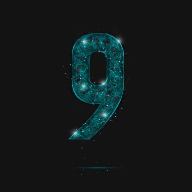 Dokuz numaranın soyut mavi görüntüsü. Çokgen çizimler, gece gökyüzündeki yıldızlara benzer. Ya da cam kırıklarına. Web sitesi, web, internet için dijital tasarım.