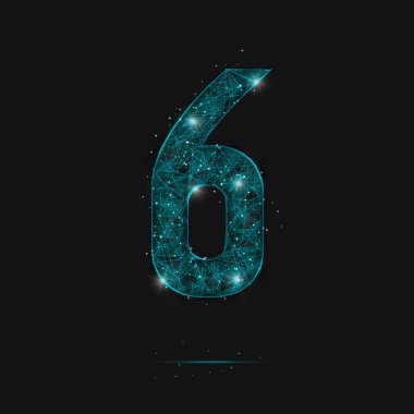 Altı numaranın soyut mavi görüntüsü. Çokgen çizimler, gece gökyüzündeki yıldızlara benzer. Ya da cam kırıklarına. Web sitesi, web, internet için dijital tasarım.