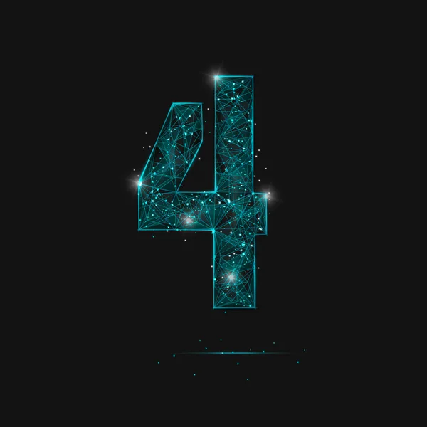 Dört numaranın soyut mavi görüntüsü. Çokgen çizimler, gece gökyüzündeki yıldızlara benzer. Ya da cam kırıklarına. Web sitesi, web, internet için dijital tasarım.