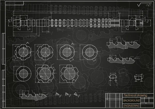 Mavi arka planda makine mühendisliği çizimleri. Patlat. Teknik Tasarım. Koruyun. Ayrıntılı plan. Vektör illüstrasyonu.