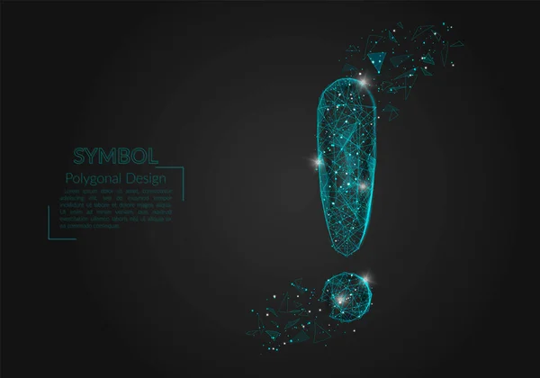 Bir ünlem işaretinin soyutlanmış mavi görüntüsü. Çokgen çizimler, gece gökyüzündeki yıldızlara benzer. Ya da cam kırıklarına. Web sitesi, web, internet için dijital tasarım.