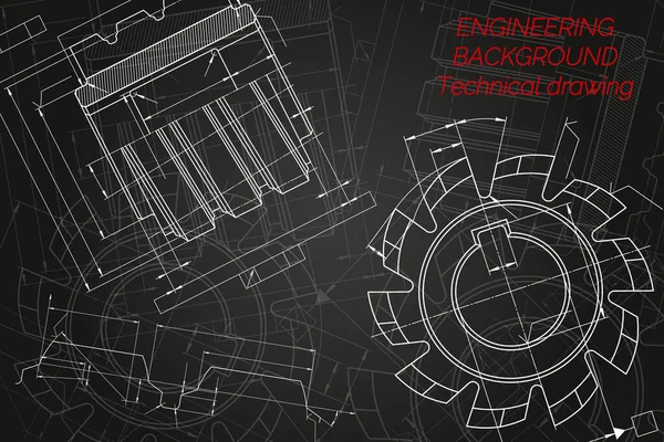Siyah arka planda makine mühendisliği çizimleri. Kesme aletleri, değirmen kesici. Teknik Tasarım. Koruyun. Ayrıntılı plan. Vektör illüstrasyonu.