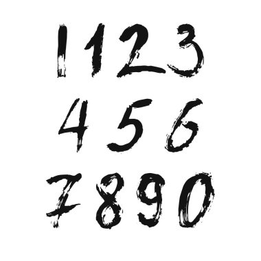 İzole edilmiş beyaz arka planda siyah fırçayla boyanmış kaligrafik sayılar kümesi. Tasarımın için mektup. Vektör illüstrasyonu.