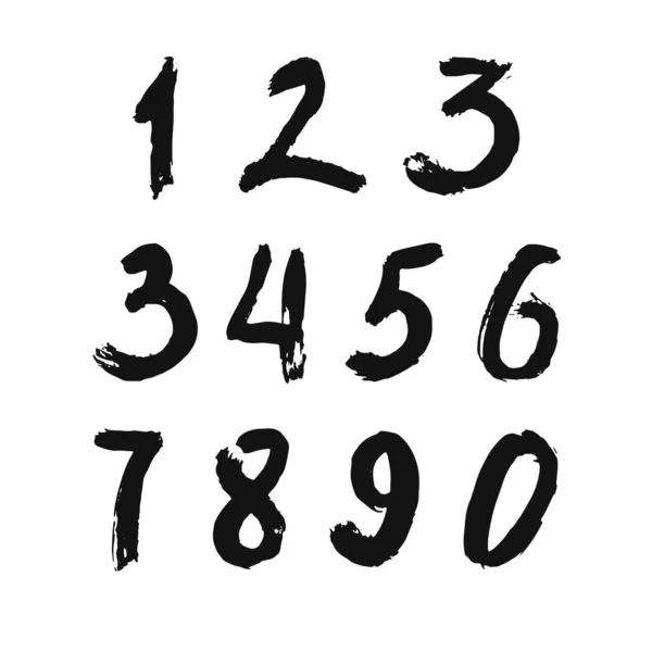 İzole edilmiş beyaz arka planda siyah fırçayla boyanmış kaligrafik sayılar kümesi. Tasarımın için mektup. Vektör illüstrasyonu.