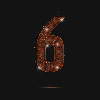 Altı numaranın soyut turuncu görüntüsü. Çokgen çizimler, gece gökyüzündeki yıldızlara benzer. Ya da cam kırıklarına. Web sitesi, web, internet için dijital tasarım.