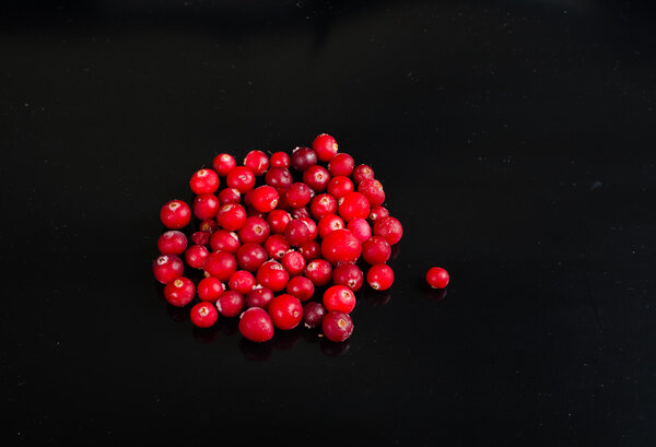 fresh cranberries on a black background
