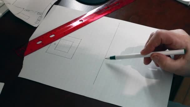 Woman Uses Pen Count Measurements Sketch Out Floor Plan House — Stock videók