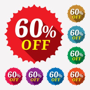 % 60 indirimli etiket. Satın alma gününde perakende satış kampanyası için indirim etiketi. Özel tekliflerin satışı. Vektör illüstrasyonu.