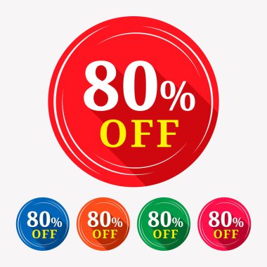 İndirim% 80 indirimli ve beyaz arka planda. % 80 indirim etiketi, etiket, etiket, imza, sembol, reklam kampanyası amblemi.