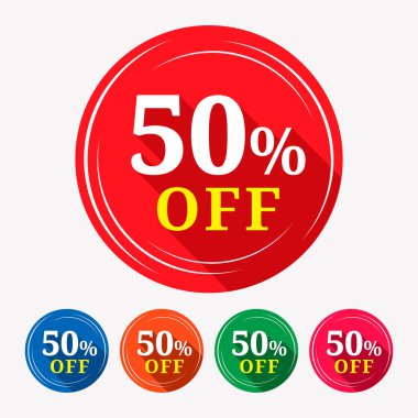 İndirim% 50 indirimli, beyaz arka planda. % 50 indirim etiketi, etiket, etiket, imza, sembol, reklam kampanyası amblemi.