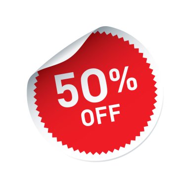 Kırmızı vektör etiket ve metin %50 Off
