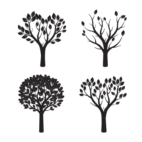 Ensemble d'arbres noirs et de feuilles. Illustration vectorielle . — Image vectorielle