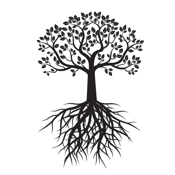 Schwarzer Baum und Wurzeln. Vektorillustration. — Stockvektor