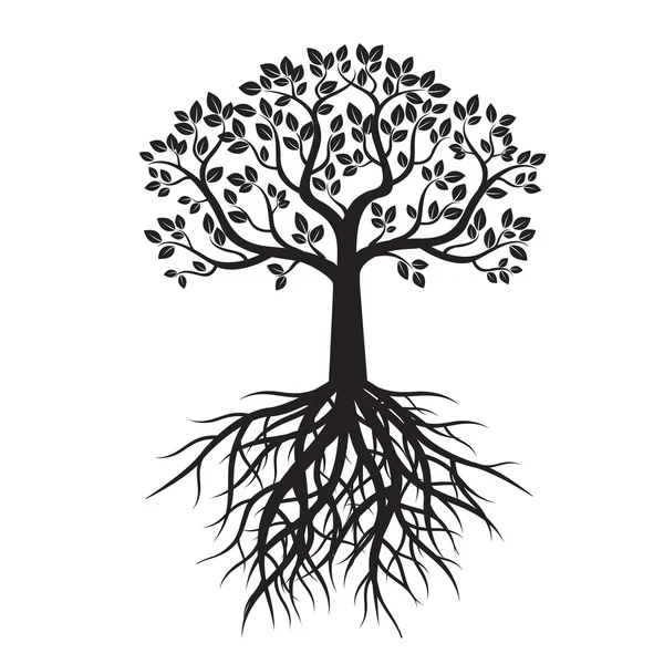 Albero Nero e Radici. Illustrazione vettoriale . — Vettoriale Stock