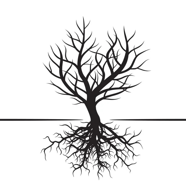 Shape of black Tree and Roots. Vector Illustration. — Stock Vector