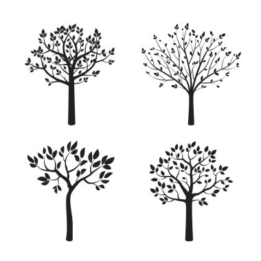 Siyah ağaçlar kümesi. Vektör çizim.