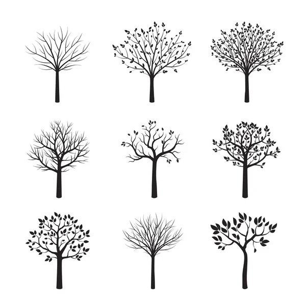 Set of Black Trees. Vector Illustration. — Stock Vector