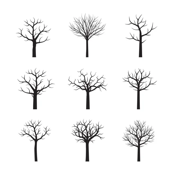 Set of black vector trees. Vector Illustration. — Stock Vector