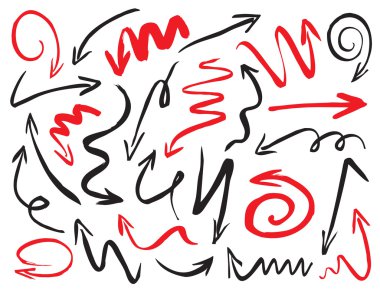 Kırmızı ve siyah çizilen okları. Vektör çizim.