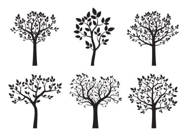 Siyah ağaçlar topluluğu. Vektör çizim.