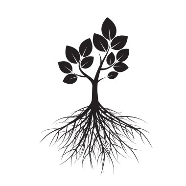 Ağaç ve kökleri şekli. Vektör çizim.