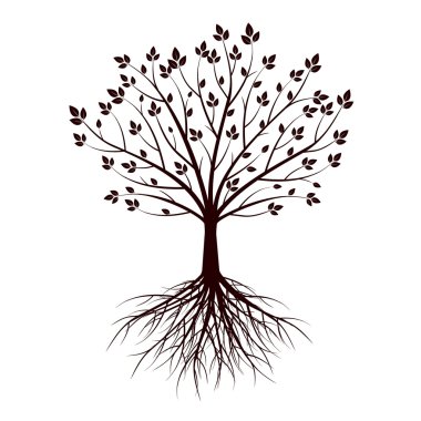 Ağaç ve kökleri şekli. Vektör çizim.