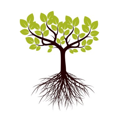 Bahar ağacı ve yapraklar. Vektör çizim.