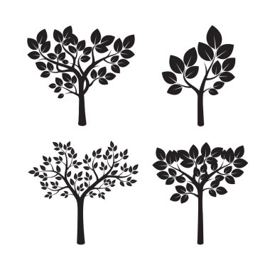 Siyah ağaçlar kümesi. Vektör çizim.