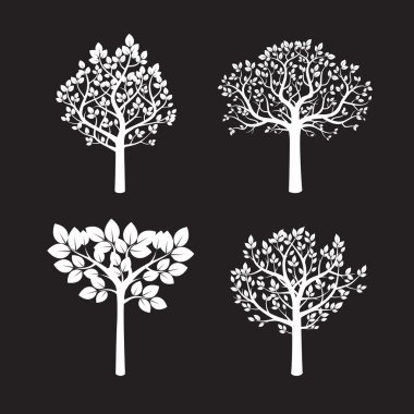 Beyaz Trees.Vector resimde kümesi.