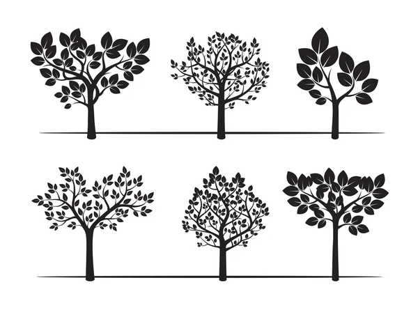 Black Trees and Leafs. Illustration vectorielle . — Image vectorielle