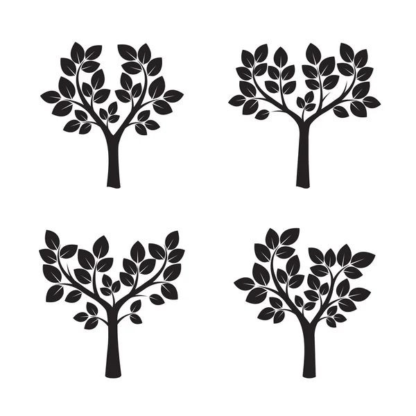 Zestaw czarnych drzew. Ilustracja wektorowa. — Wektor stockowy