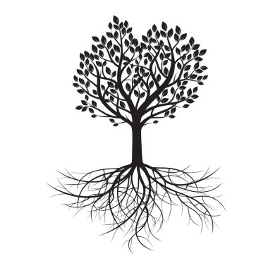 Siyah ağaç ve yapraklar. Vektör çizim.