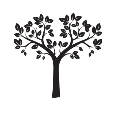 Siyah ağaç ve yapraklar. Vektör çizim.