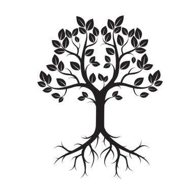 Siyah ağaç ve yapraklar. Vektör çizim.