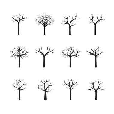 Siyah vektör ağaçlar set.