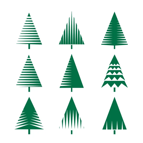 Set von grünen Weihnachtsbaum. Vektorillustration und Symbole — Stockvektor