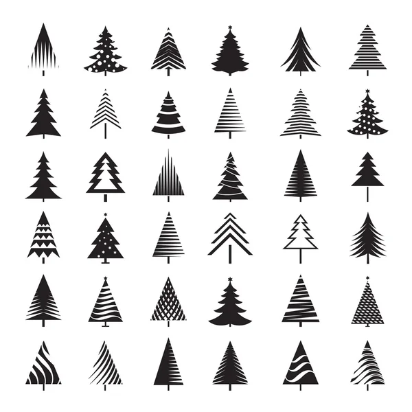 Set di Albero di Natale Nero. Illustrazioni vettoriali . — Vettoriale Stock